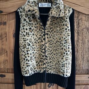 Tiara Leopard Print Faux Fur Sweater with Black Accents